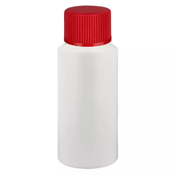 Apothekenflasche HDPE 20ml weiss, mit rotem SV