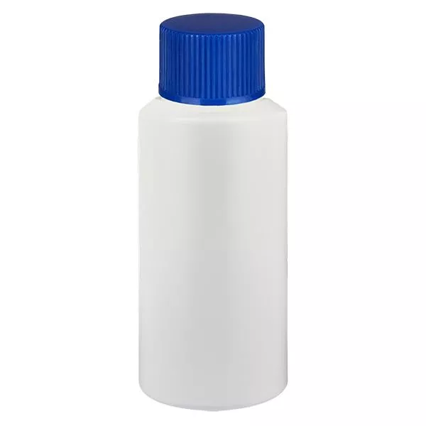 Apothekenflasche HDPE 25ml weiss, mit blauem SV