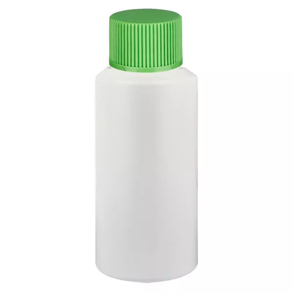 Apothekenflasche HDPE 25ml weiss, mit grünem SV