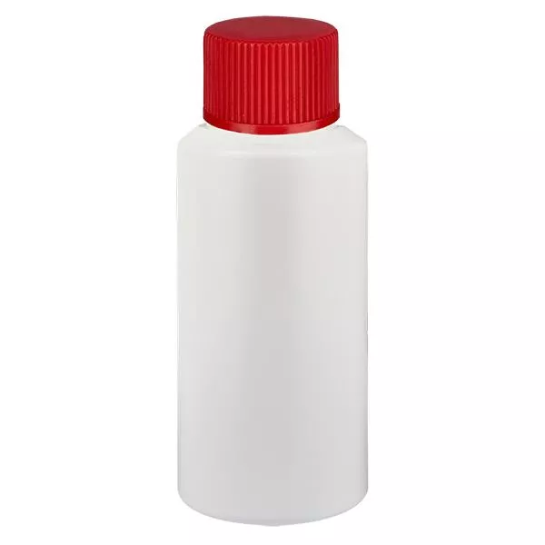 Apothekenflasche HDPE 25ml weiss, mit rotem SV