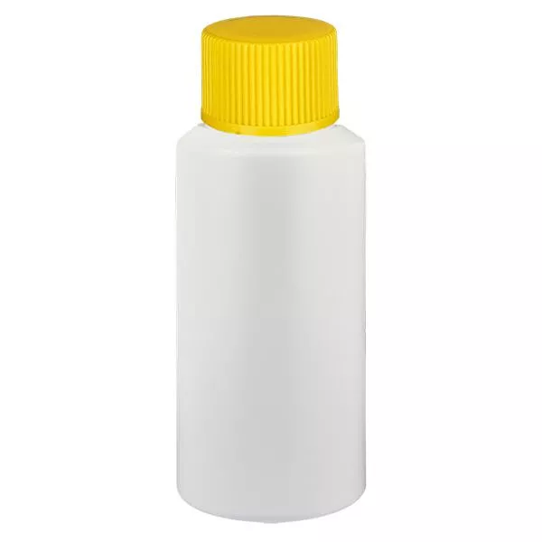 Apothekenflasche HDPE 25ml weiss, mit gelbem SV