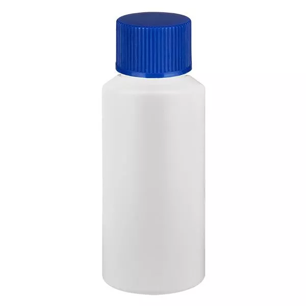 Apothekenflasche HDPE 30ml weiss, mit blauem SV