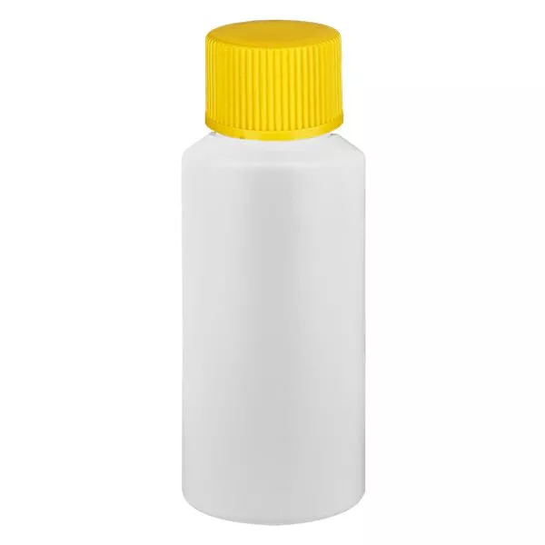 Apothekenflasche HDPE 30ml weiss, mit gelbem SV
