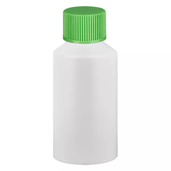 Apothekenflasche HDPE 50ml weiss, mit grünem SV