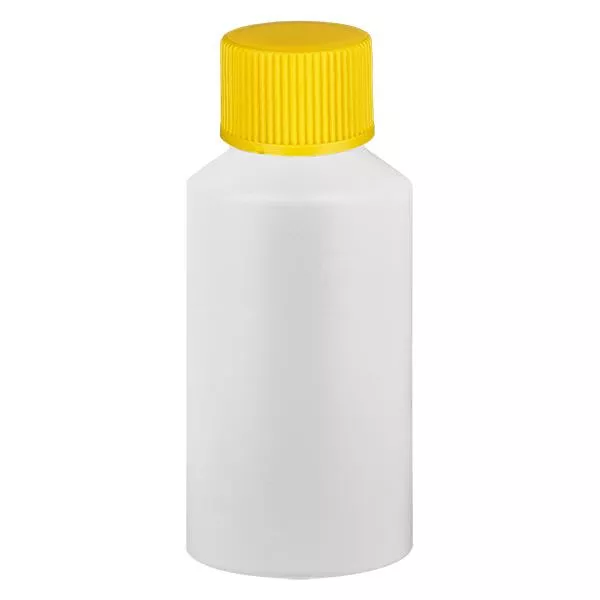 Apothekenflasche HDPE 50ml weiss, mit gelbem SV