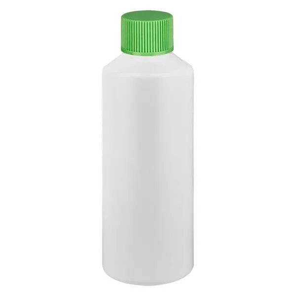 Apothekenflasche HDPE 100ml weiss, mit grünem SV