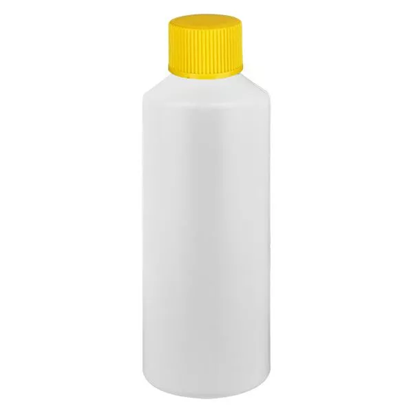 Apothekenflasche HDPE 100ml weiss, mit gelbem SV