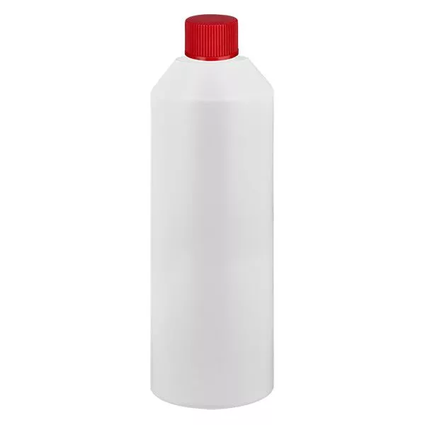 Apothekenflasche HDPE 250ml weiss, mit rotem SV