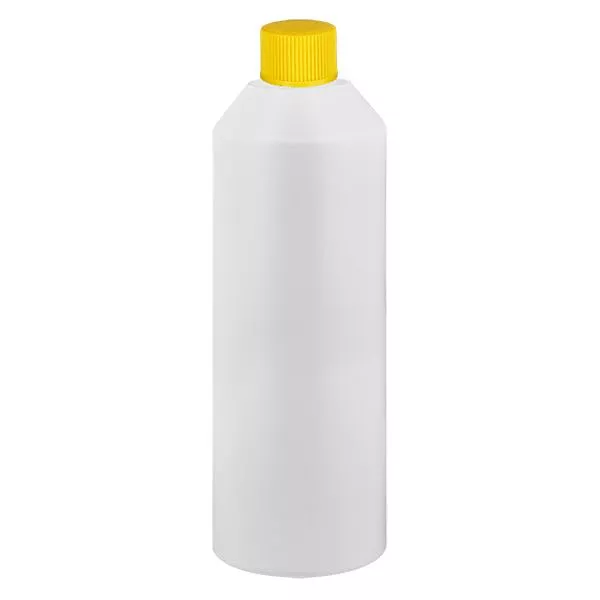 Apothekenflasche HDPE 250ml weiss, mit gelbem SV