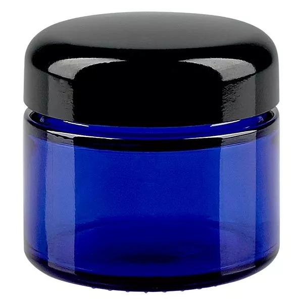 Glastiegel 50ml royalblau, mit schwarzem Deckel