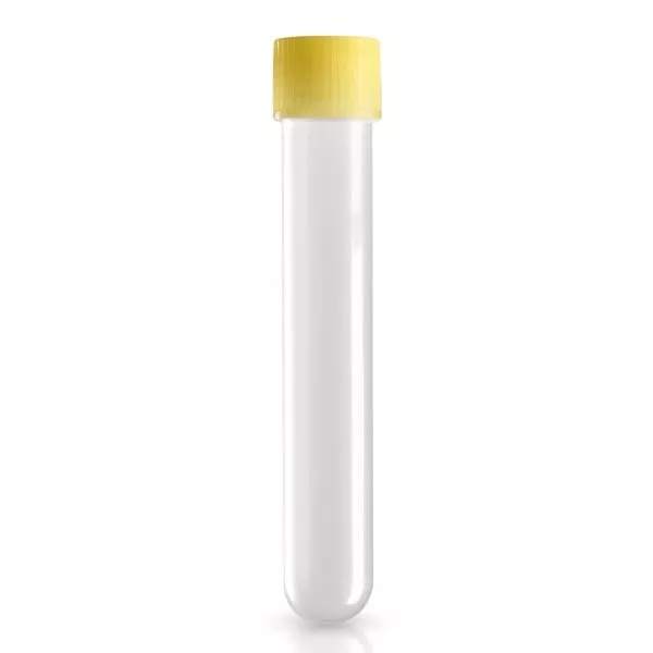 Reagenzröhrchen glasklar 13ml, 16x100mm mit Verschl. PP gelb