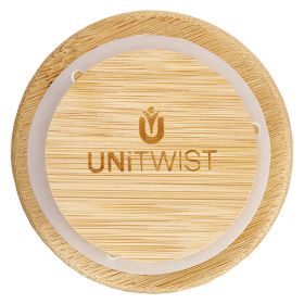 UNITWIST Holzdeckel RR60 Draufsicht mit eingelasertem Logo und transparentem Silikon-Dichtungsring für WECK Gläser