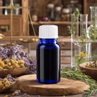 Lichtschützende kobaltblaue Glasflasche 10ml mit weißem Verschluss in Kräuterapotheke