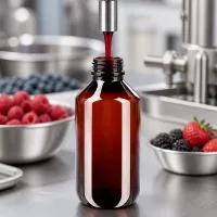 Lichtundurchlässige PET Flasche 200ml beim automatischen Befüllen in Lebensmittelbetrieb