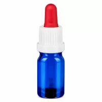5ml Glasflasche mit Pipettenaufsatz in blau-weiß-roter Farbkombination für Labor und Kosmetik