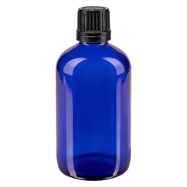 Apothekenflasche blau 100ml Tropfverschluss Premium 1mm schwarz Originalitäts...