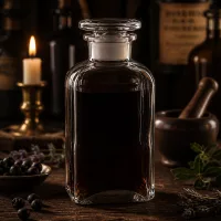 Antike Apothekenflasche 250ml klar vierkantig mit Glasdeckel im Kerzenlicht Atmosphäre