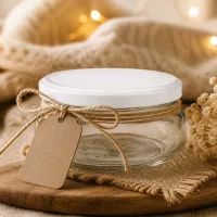 Kompaktes UNiTWIST Glas 120ml mit weißem Deckel und Naturdeko als Hochzeitsgeschenk oder Gastgeschenk