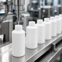 Runde weiße HDPE Apothekenflaschen 50ml ohne Verschluss mit breiter Öffnung auf Förderband
