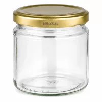 Leeres Rundglas 212ml mit goldenem TO66 BioSeal Schraubdeckel für Marmelade und Konserven