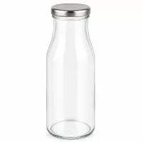 UNiTWIST Glasflasche 150ml Milchflaschen-Design mit silbernem Deckel 24 Stück
