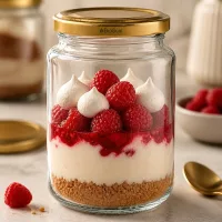 UNiTWIST Runda382 als Dessertglas mit Himbeeren und Baiser, goldener TO66 BioSeal Deckel, Schichtdessert im Glas