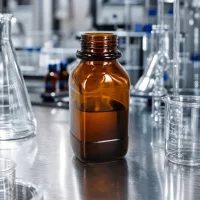 Kompakte 250ml Laborflasche aus getöntem Glas für platzsparende Chemikalienlagerung