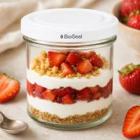 UNiTWIST Sturzglas 125ml Schichtdessert Erdbeeren Joghurt Keksboden TO66 BioSeal Deckel Dessertglas Parfait