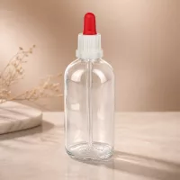 Borosilikatglas Pipettenflasche 100ml schmaler Hals UT18 weißer Verschluss roter Druckball leer