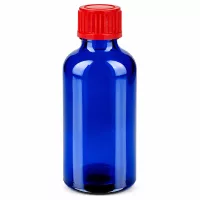 Kompakte 50ml Flasche ideal für Labor Apotheke und chemische Anwendungen blau rot
