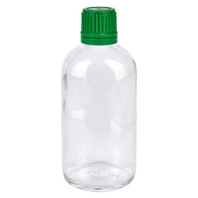 Pharmaflasche 100ml Klarglas grüner Verschluss 11mm ClearLine für Fluessigkeiten