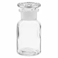 Klassische Laborflasche 100ml Rundschulter klar mit aufgesetztem Glasstopfen Weithals