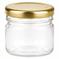 Hochwertiges Rundglas UniTwist 33ml mit goldenem BasicSeal Deckel für Vorräte und Deko-Ideen