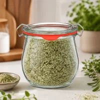 Gewürzglas Tulpenform 220ml mit grüner Kräutermischung befüllt Weckglas Küchenorganisation