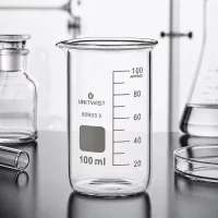 Produktfoto UNITWIST Becherglas 100ml hohe Form Borosilikat mit Messskala und Laborzubehör