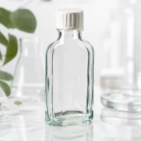 50 ml Meplat Flasche Klarglas flache Bauform mit weißem Verschluss