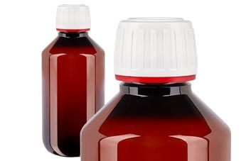 Braune PET Medizinflasche mit weiss/rotem Verschluss