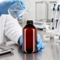 Braune PET Weithalsflasche 500ml mit weißem OV für Chemikalien und Laborflüssigkeiten