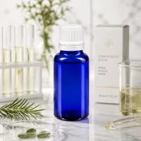 Blauglas Flasche 20ml mit kindersicherem OV Verschluss weiß für Naturkosmetik und Seren