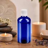 Premium 100ml Glasflasche mit matter Oberfläche in Blau und weißem Präzisionsverschluss für Experten