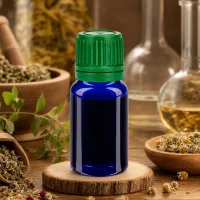 Premium 10ml Glasflasche in intensivem Kobaltblau mit langlebigem grünem Verschlusssystem