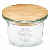 WECK Sturzglas 35ml RR40 mit Bambus Holzdeckel Mini Einmachglas transparent mit WECK Logo