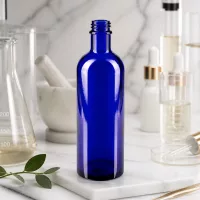 Robuste Tropfflasche aus Blauglas 200ml mit weiter DIN 22 Öffnung zum einfachen Befüllen