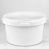 Breiter flacher PP-Eimer 3,5L in Weiß mit tamperevidentem Verschlussband