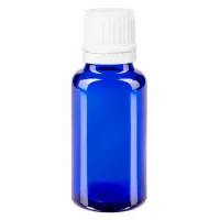 Blaue 20ml Glasflasche mit Sicherheitsverschluss weiß ideal für ätherische Öle und Tinkturen