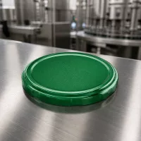 Runder grüner TO82 Einmachdeckel 82mm BasicSeal liegend auf Stahltisch UNiTWIST
