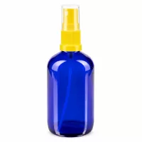 Blaue UV-Schutz Glassprayflasche 100ml mit gelbem Pumpmechanismus Standard ApoGlas