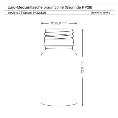 Ergonomische 30ml Medizinflasche aus robustem Braunglas mit griffiger Flaschenhals-Form