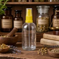 Leere Sprühflasche 100ml gelber Aufsatz befüllbar für Aromatherapie und botanische Anwendungen