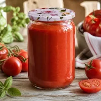Einkochen leicht gemacht 555ml Rundglas BasicSeal rosa Blumendeckel UNiTWIST mit Tomatensoße
